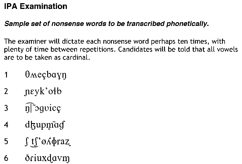 Sample page from an IPA examination