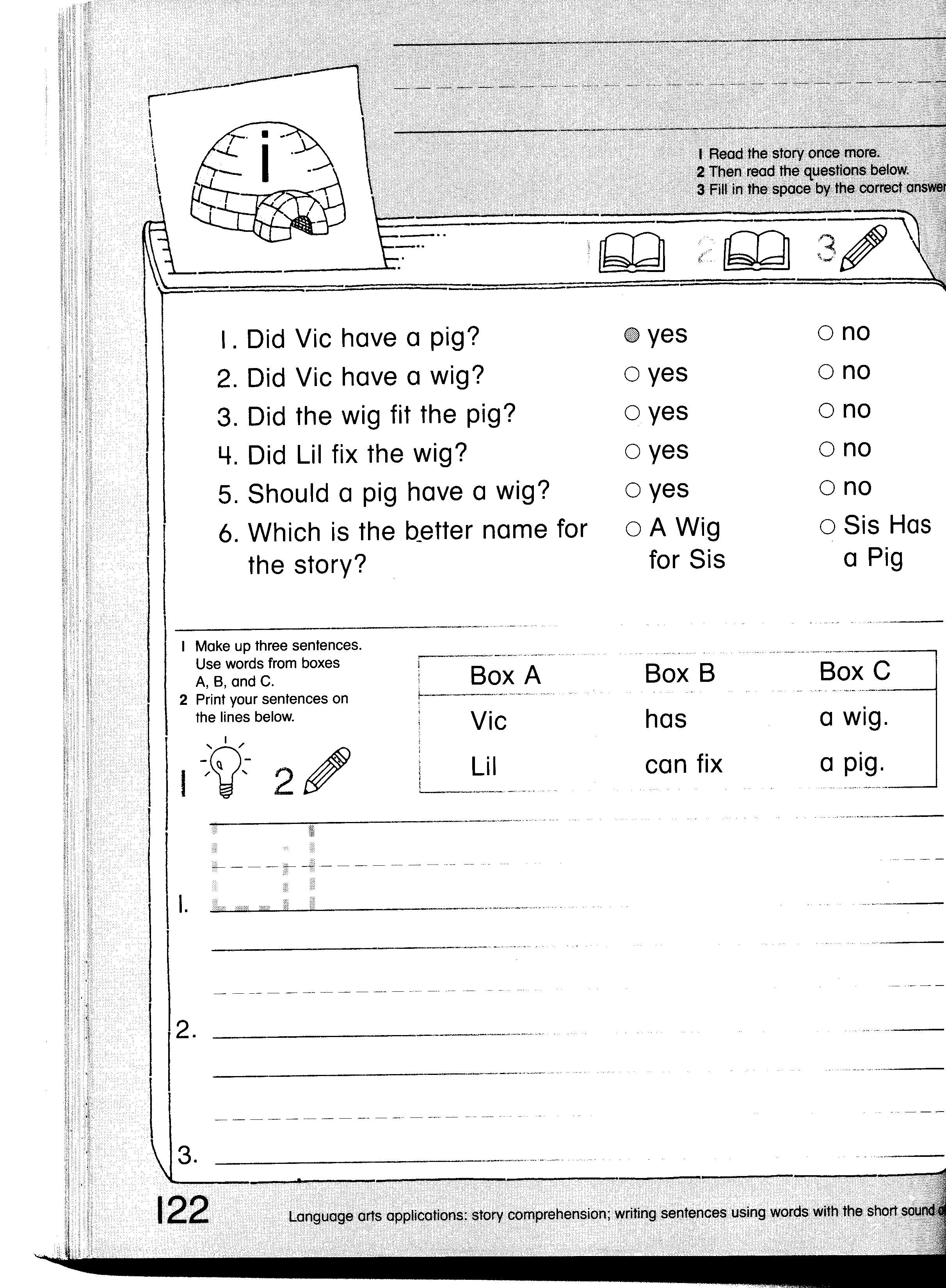 Graphic of elementary workbook page